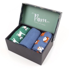 Blue Mix Cat Themed Triple Sock Box by Peace of Mind